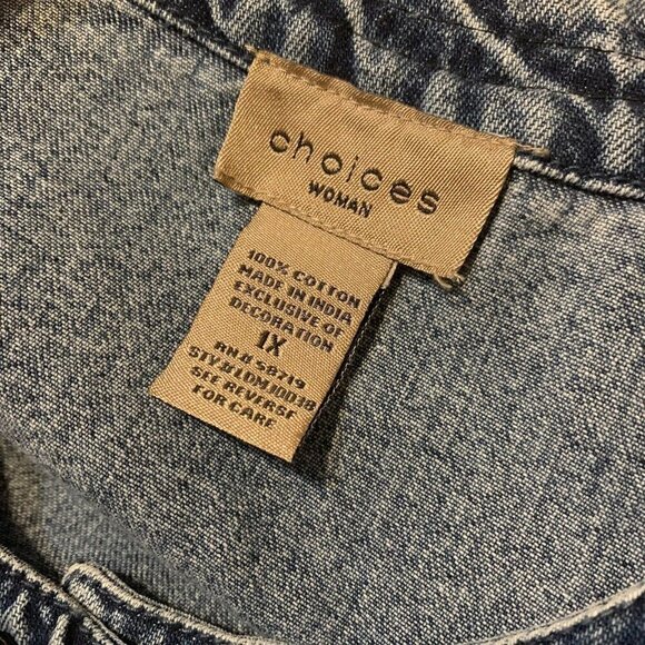 Choices. Size 1X. Embellished Beaded Denim Jacket. Unlined. Snap Front. B76 - Picture 2 of 5